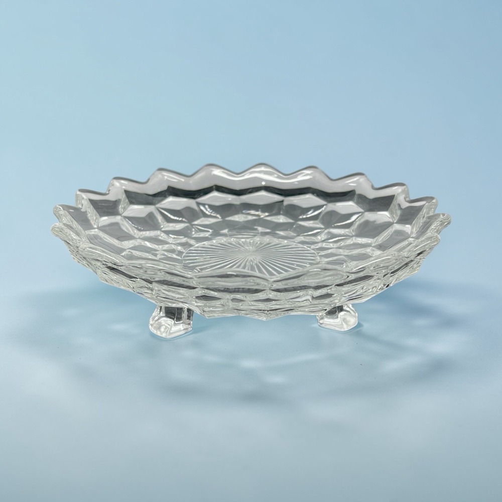 Vintage Fostoria American Clear Cubist Glass 6.5" Footed Small Bon Bon Dish‎
